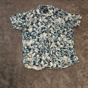 Rodd & Gunn Mens L Linen Short Sleeve Button Up Shirt Blue Floral Italian Fabric
